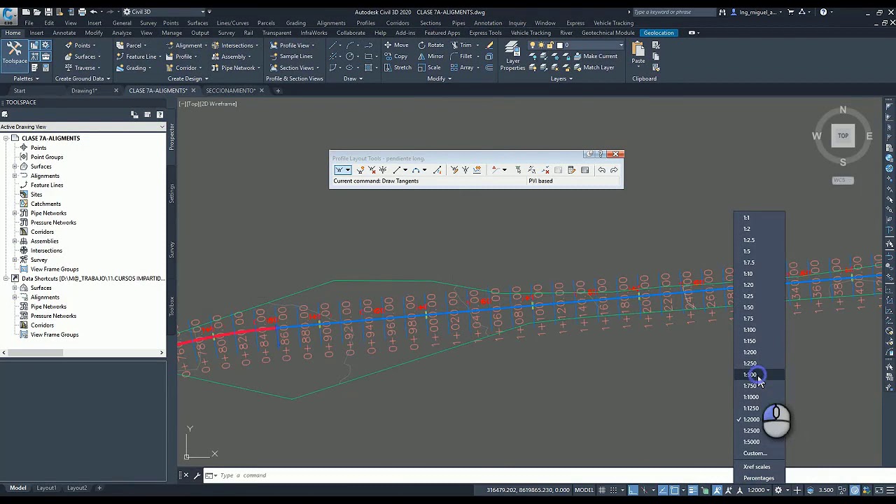 C3D 2020 - CALCULO DE LA PENDIENTE LONGITUDINAL Y TRANSVERSAL DE UNA VÍA - PARTE I