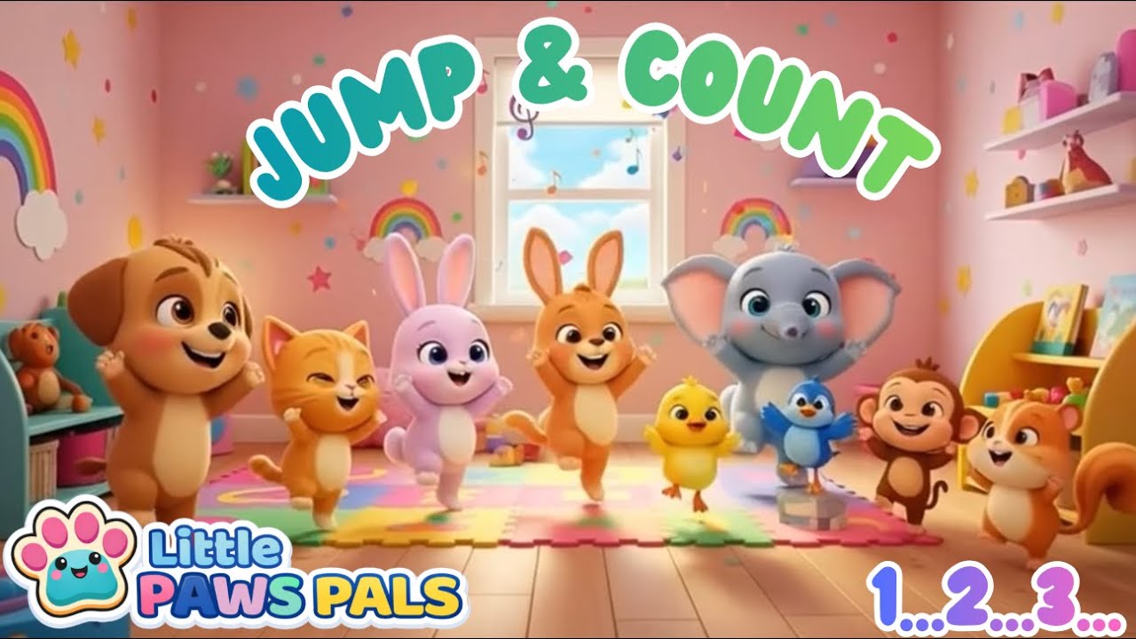 Count to 10 with Cute Baby Animals! 🐘 Fun Jump & Count Song for Kids | Little Paws Pals