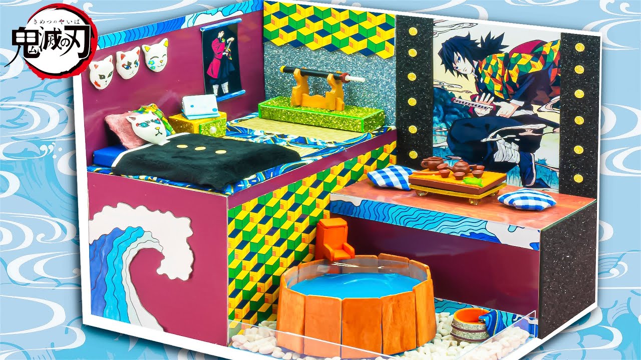 【鬼滅の刃】きめつのお部屋を手作り🌊 富岡 義勇のミニチュアドールハウスをDIY 💖 水柱のベッド、小物を手作り工作【Kimetsu no Yaiba】#5