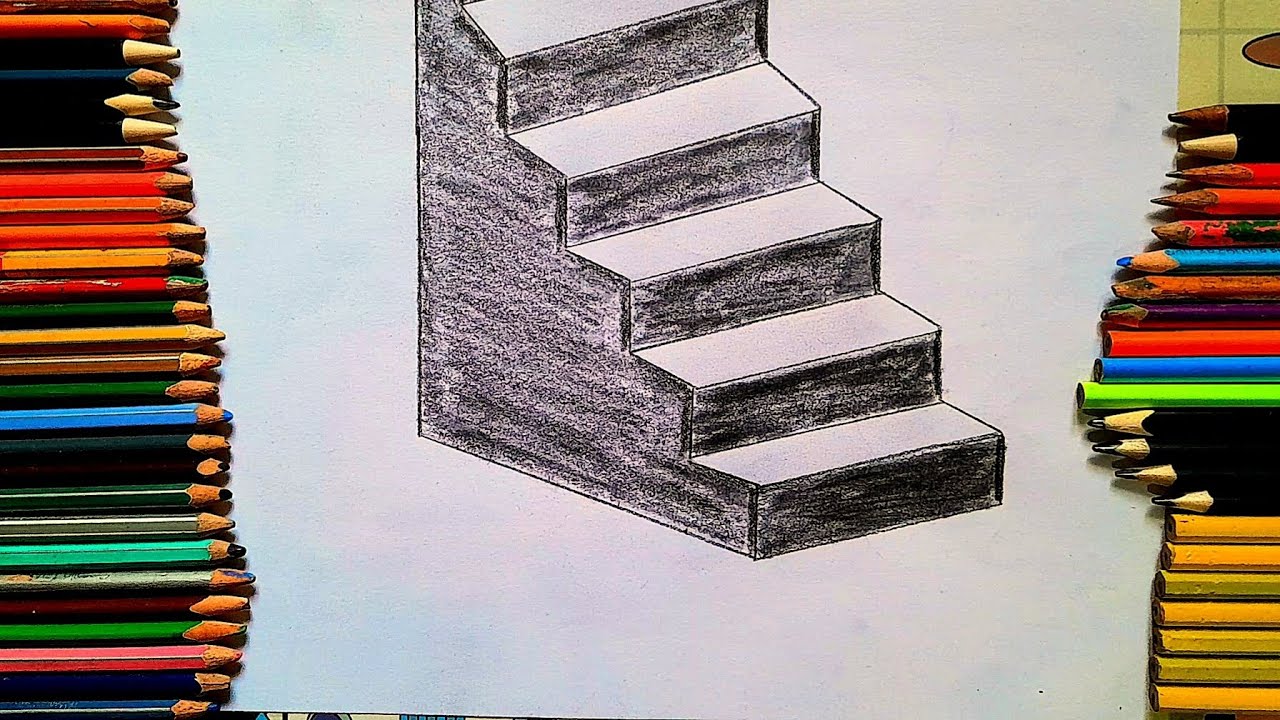 How to draw stairs step by step | stairs drawing