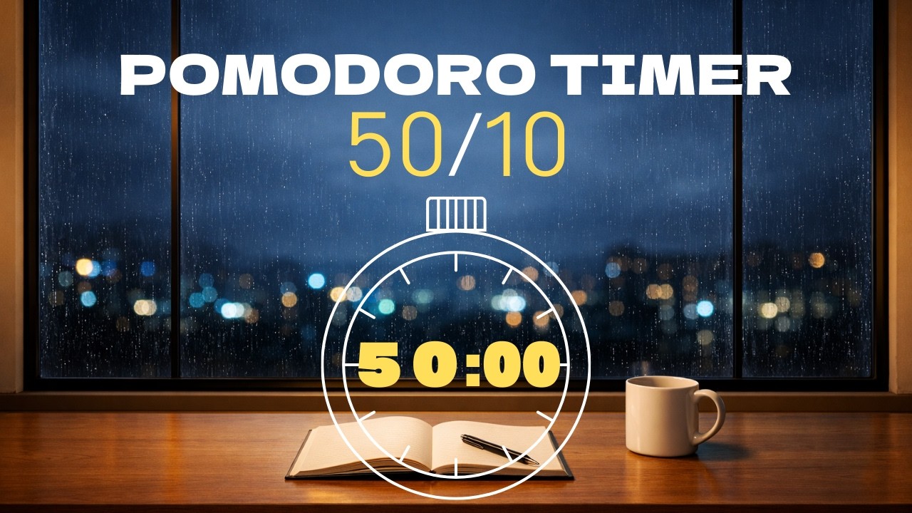 2 Hours Pomodoro Timer 50/10 ☔ Rain Sounds for Deep Focus & Study | No Talking
