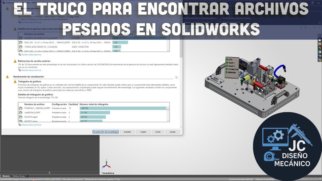 El truco para encontrar archivos pesados en SOLIDWORKS