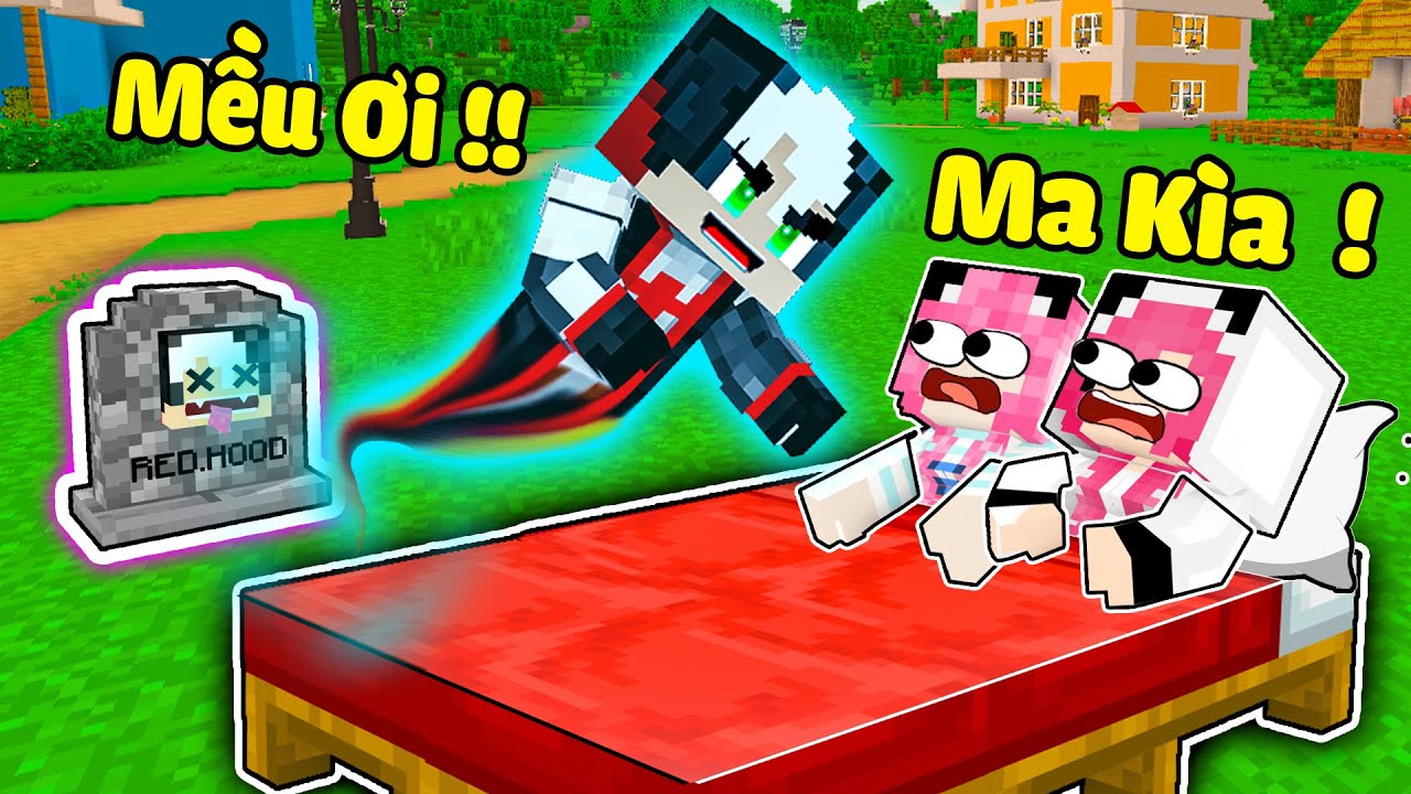 REDHOOD THỬ THÁCH 24GIỜ TROLL HÙ MA MỀU TRONG MINECRAFT*REDHOOD TROLL CHỊ PANDA BẰNG MA TÓC DÀI MCPE