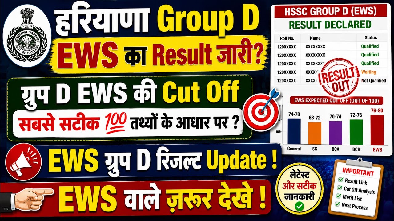 Haryana Group D Ews Result update || Hssc Group d ews expected cut off || Group d ews result update