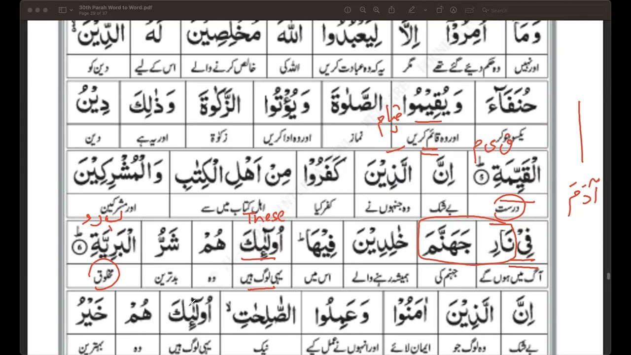 Word Analysis of surah Alaq & surah Bayyana