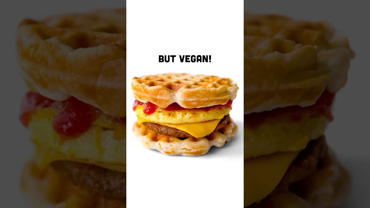 Biscuit Waffle Breakfast Burger! VEGAN! #Shorts
