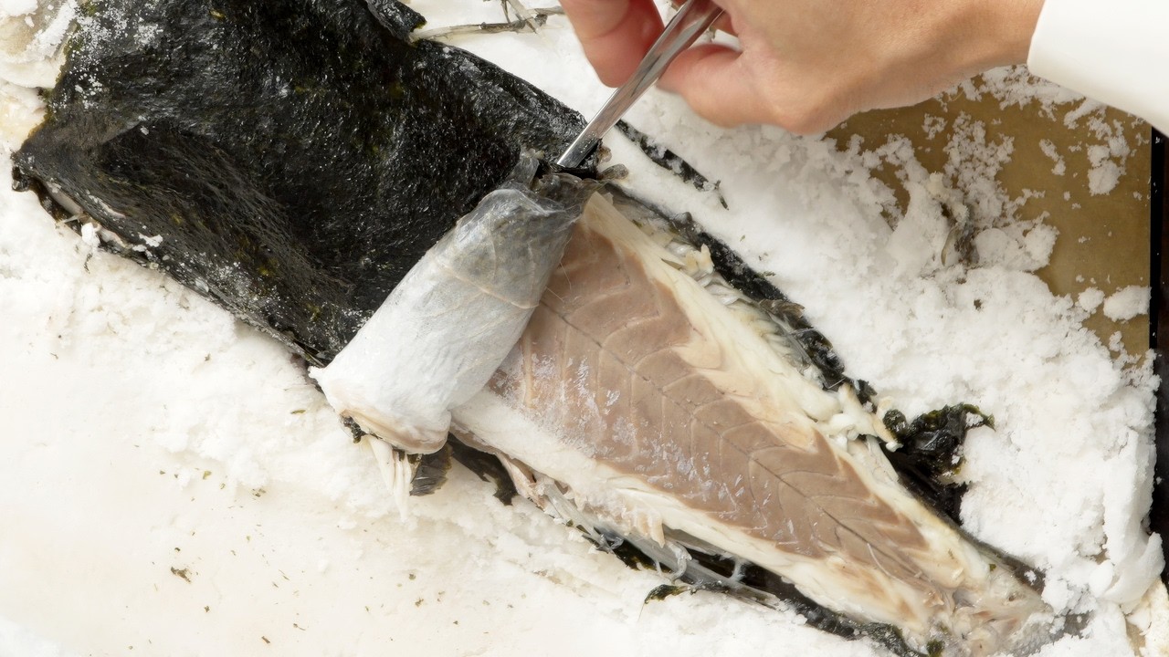 Salt Crusted Sea Bass with Nori