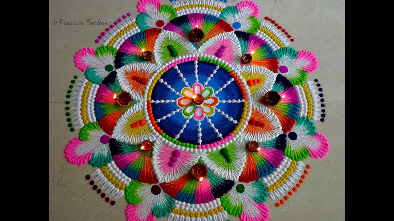 Very easy and big rangoli for diwali | Colorful and unique rangoli for festivals