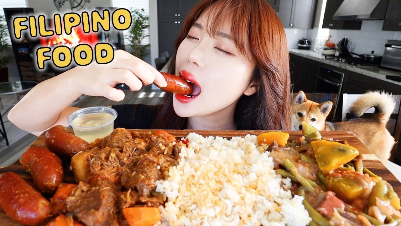 FILIPINO FOOD MUKBANG 먹방 Beef Caldereta, Longganisa, Garlic Rice, Pinakbet