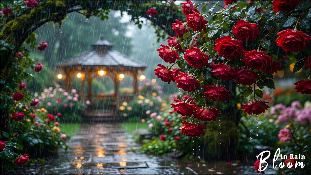 Blooming Pink Roses in the Rain🌸🌧️ Soft Nature Sounds for Study, Focus & Deep Sleep