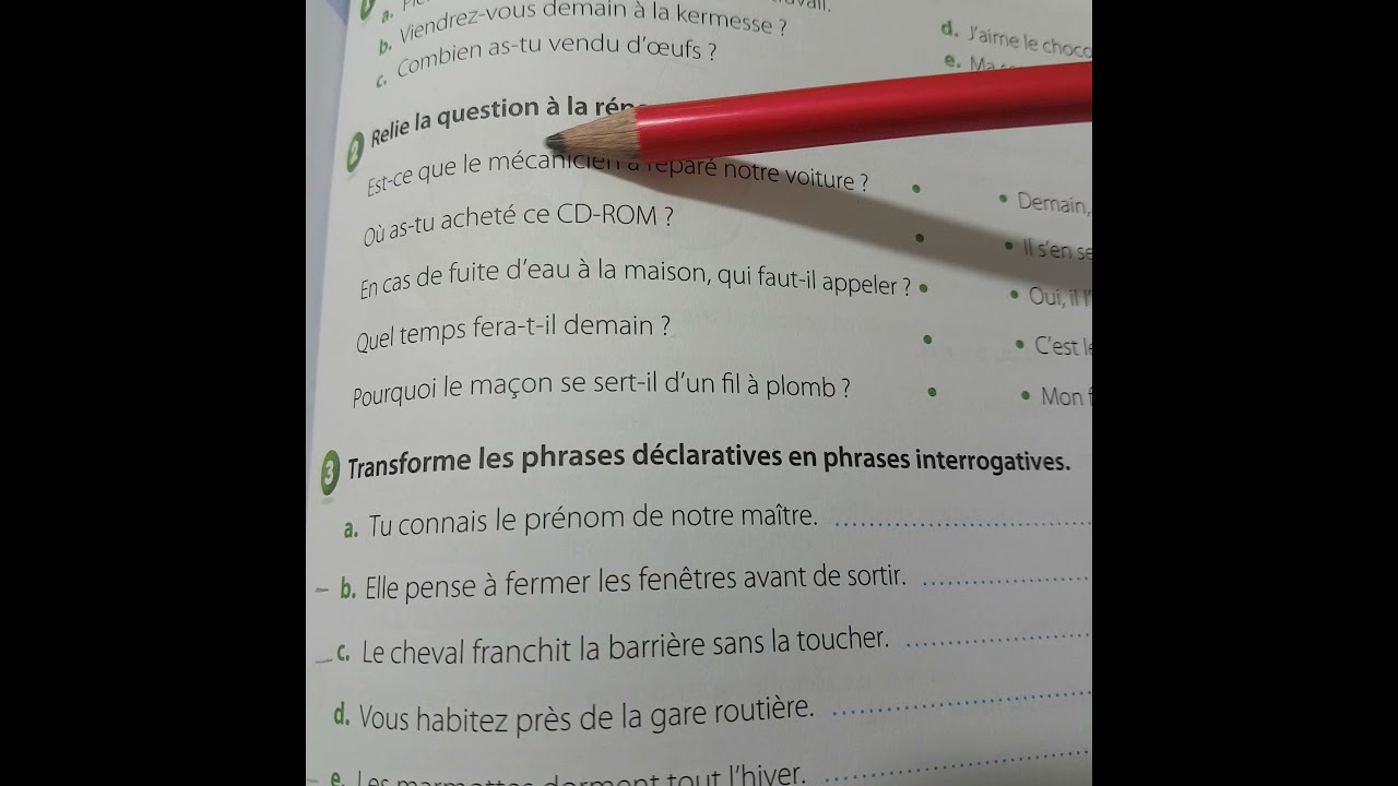Unité 9. Grammaire: La phrase déclarative et la phrase interrogative (Correction pages 77 et 81) CM1