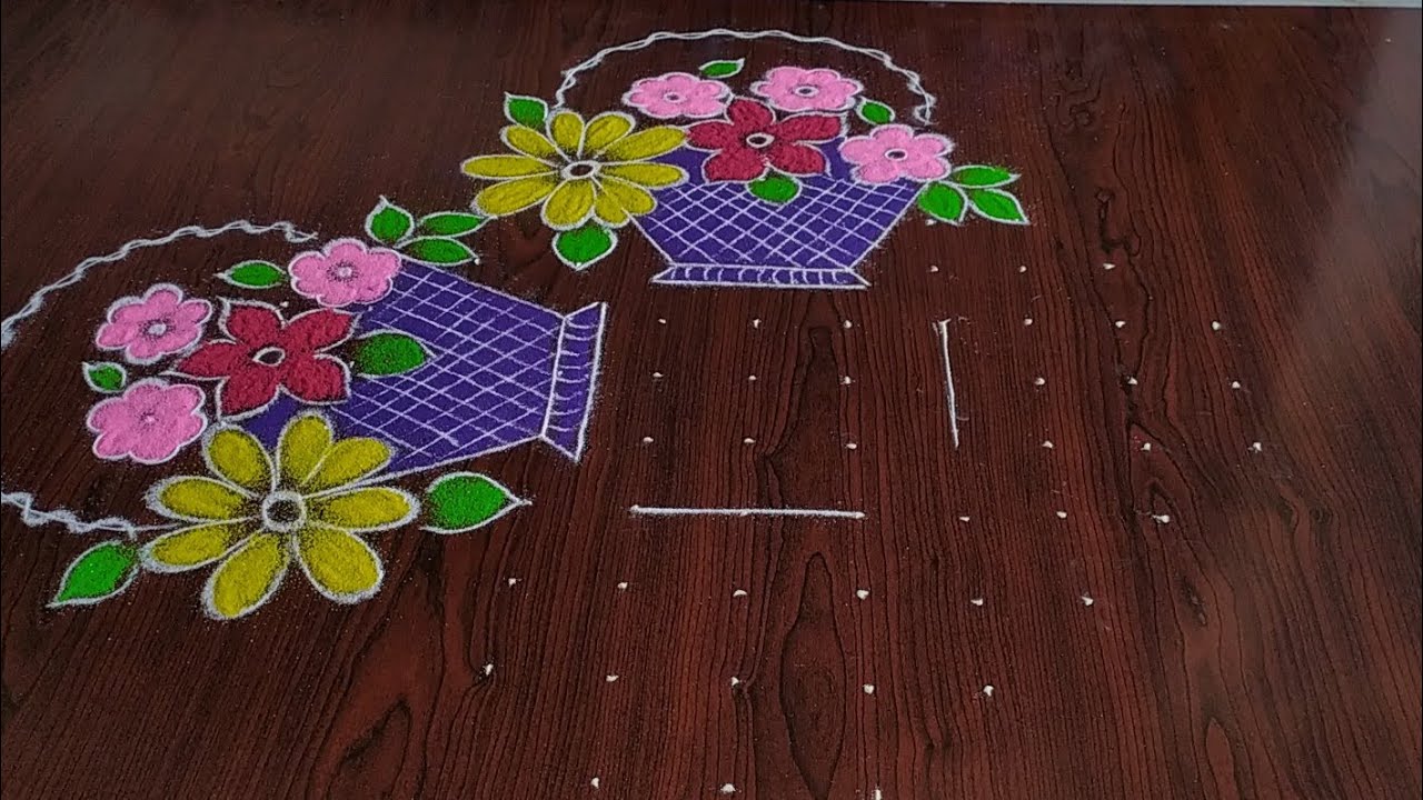 Sankarthi chukkala muggulu (11×3×3) dots.. beautiful flower buskets Rangoli