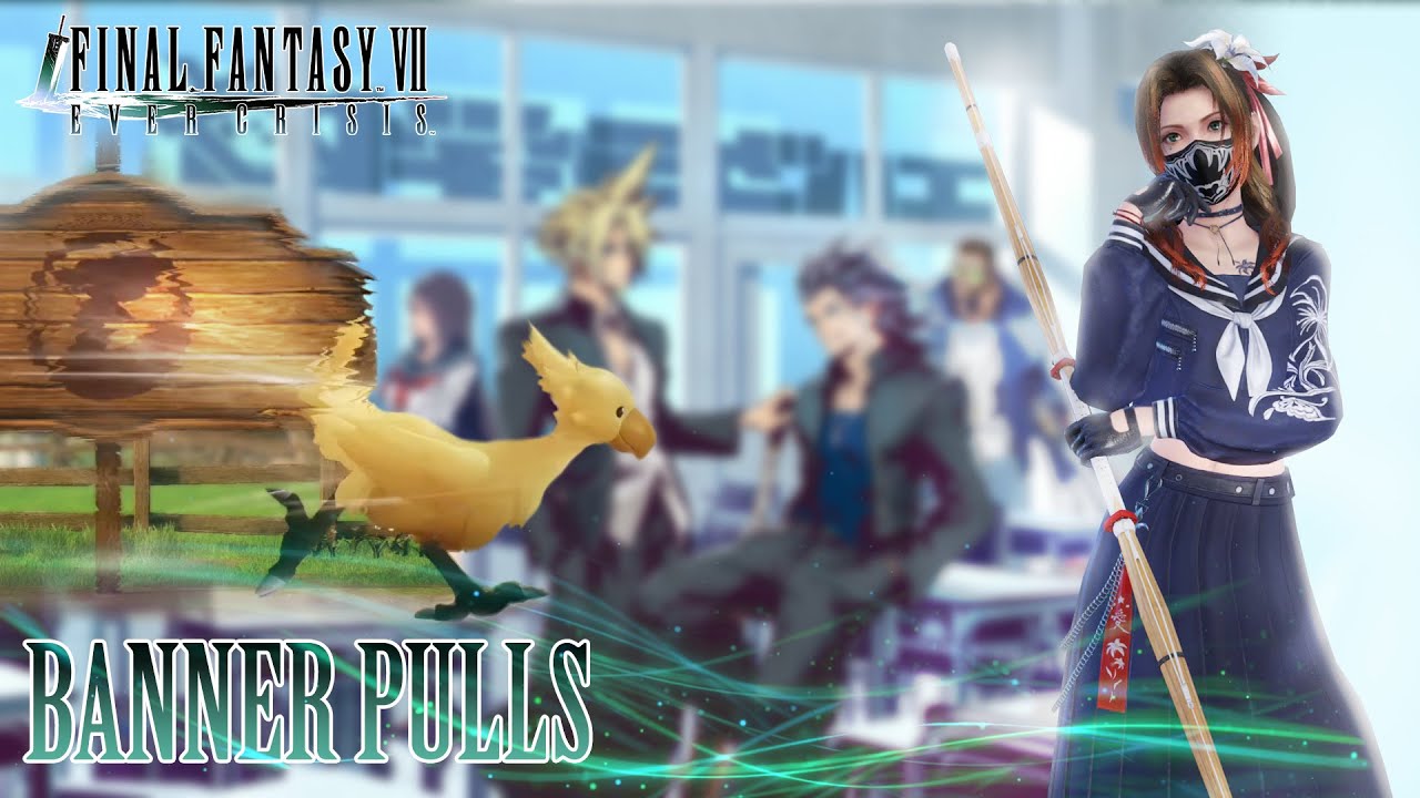 Academy Aerith banner pulls || Final Fantasy VII Ever Crisis