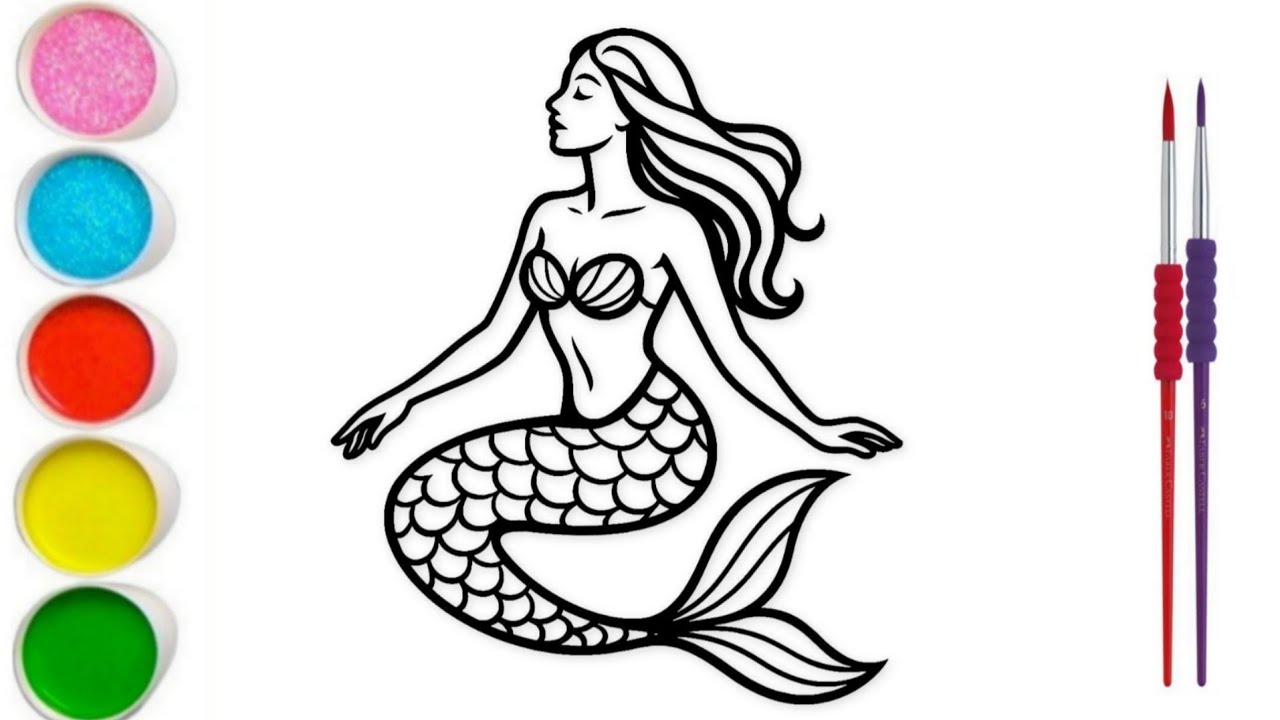 Милая русалка 🧜‍♀️ Простой пошаговый рисунок для детей и малышей