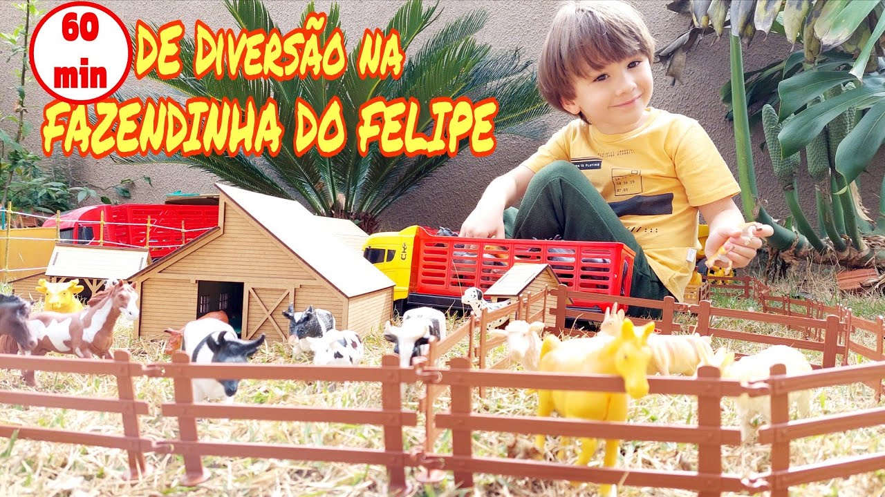 Fazendinha Felipe Canopf - 1 hora brincando com boi vaca cavalo caminhão na fazendinha -Toy Farm cow