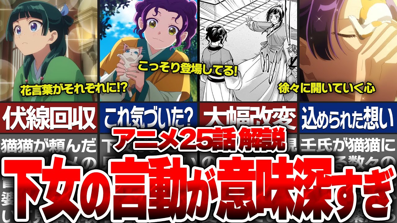 【薬屋のひとりごと】薬屋アニメ第25話最新話解説！猫猫の新たなる出会い！下女が残した言葉に込められた意味とは！？改変されまくりのアニメと原作シーンの違いを徹底解説！【ゆっくり解説/考察】
