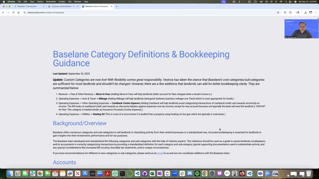 Baselane Core Categories & New Custom Categories Plus Vestora Community Resource