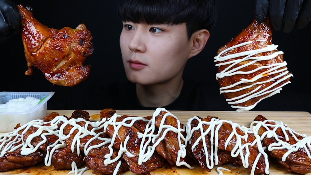 BBQ자메이카통다리구이 리얼사운드 치킨 먹방ASMR spicy chicken mukbang スパイシーなチキン ไก่รสเผ็ด Gà cay eating sounds