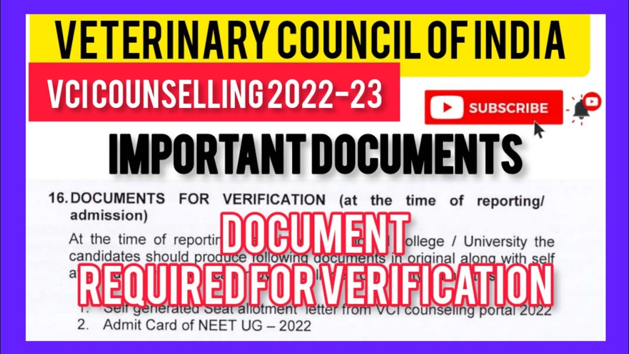 VCI counselling 2022-23 important documents required for verification