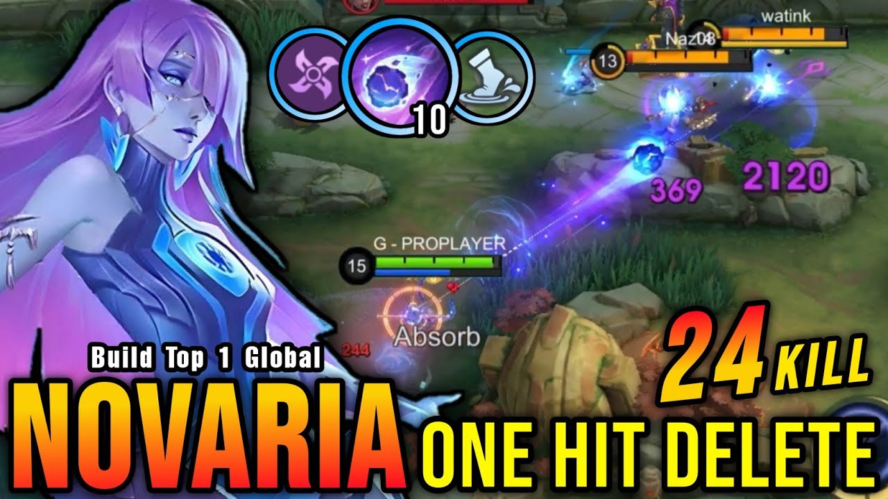 24 Kills!! Killing Machine Novaria One Hit Delete!! - Build Top 1 Global Novaria ~ MLBB