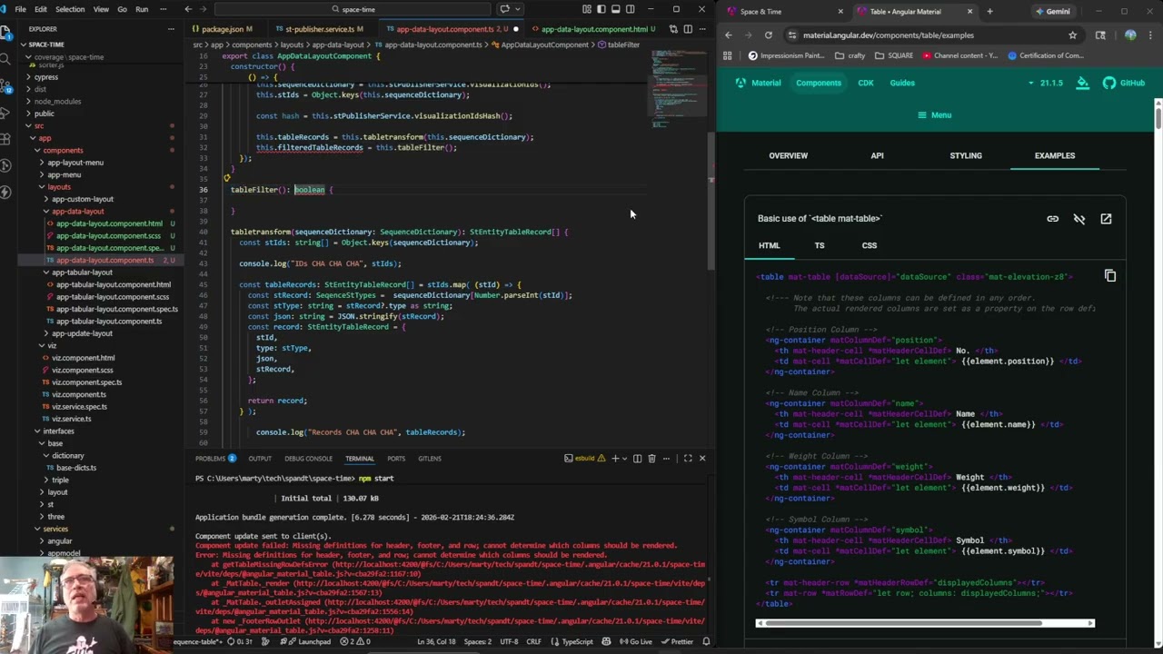 402 - ThreeJS and Angular Space And Time Application: Implement mat table.