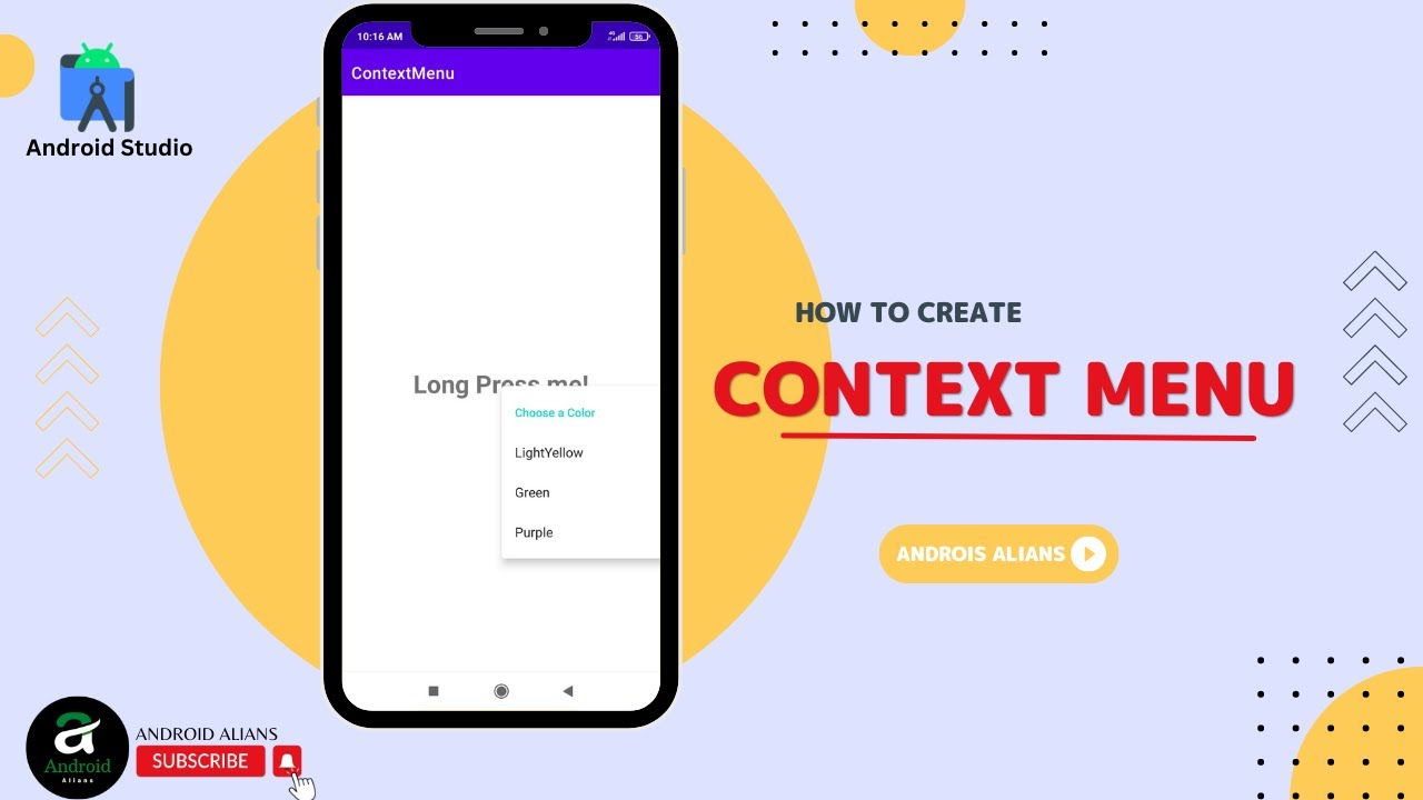 Context Menu in Android Studio || Android Alians in Hindi.  #java  #androidstudio