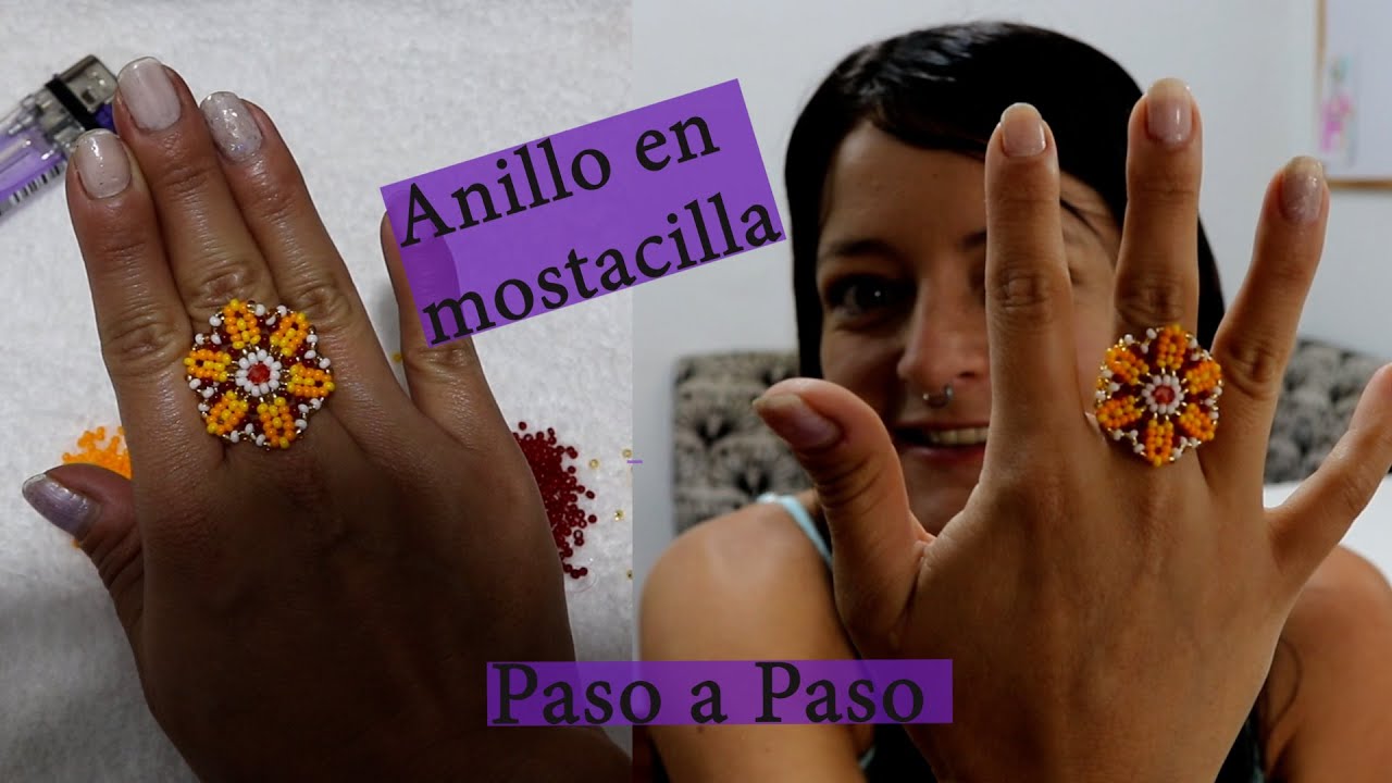 Como hacer anillo, diseño de flor en mostacilla (chaquira checa)