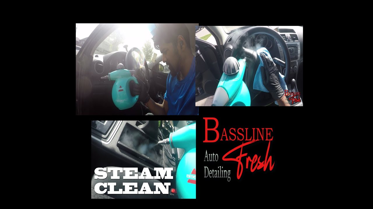 Using my NEW Bissell SteamShot! Dirty Mazda Interior Steam Cleaning Dashboard Steering Wheel detail!
