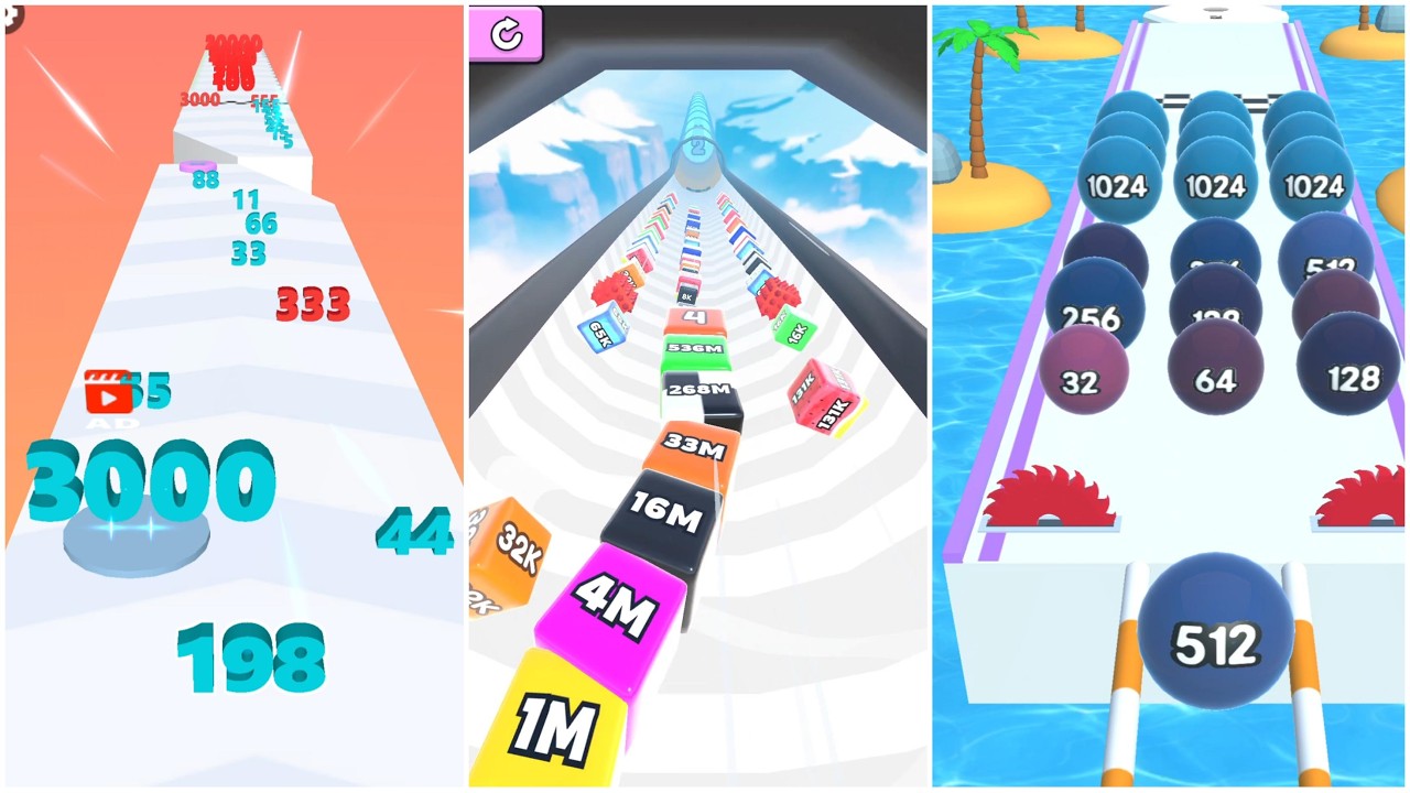 ASMR 2048 Showdown! Jelly Tube Run vs Number Run vs Ball Run | Huge ^33B vs 6K vs 2048