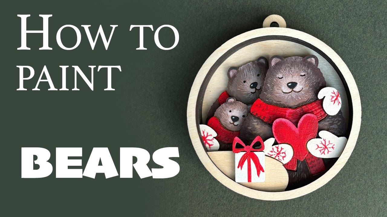 How to paint bears family. Ornament for laser cutting and painting.