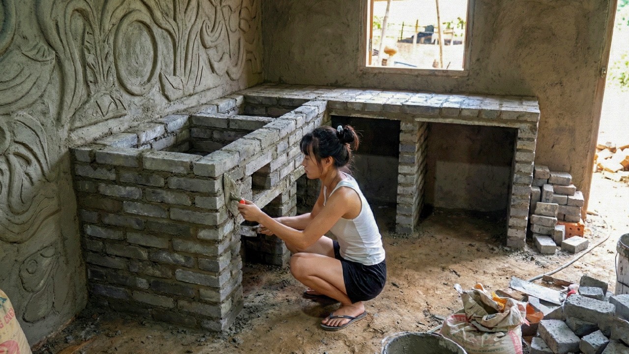 Building a Kitchen for a Mountain Home Using Brick and Cement , Rural Life