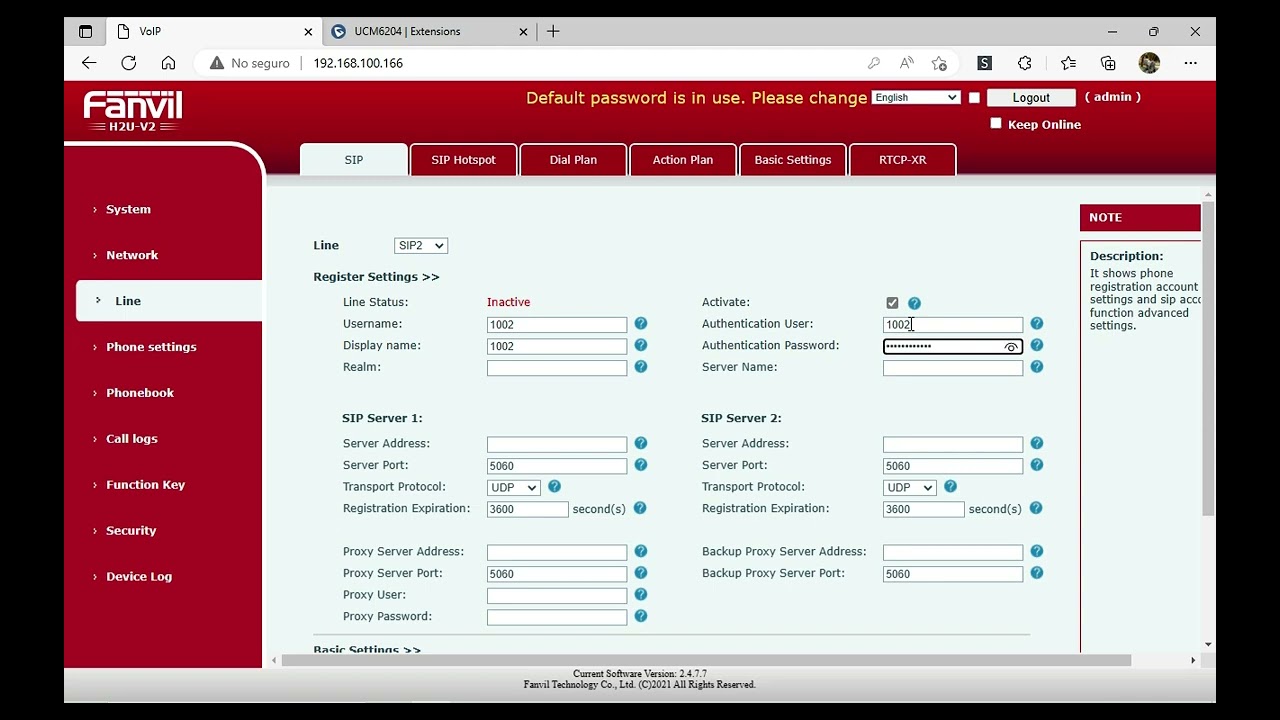Configuración de extensión en teléfono fanvil