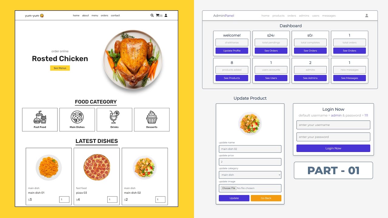 Complete Responsive Food / Restaurant Website Design With Admin Panel - Header And Footer