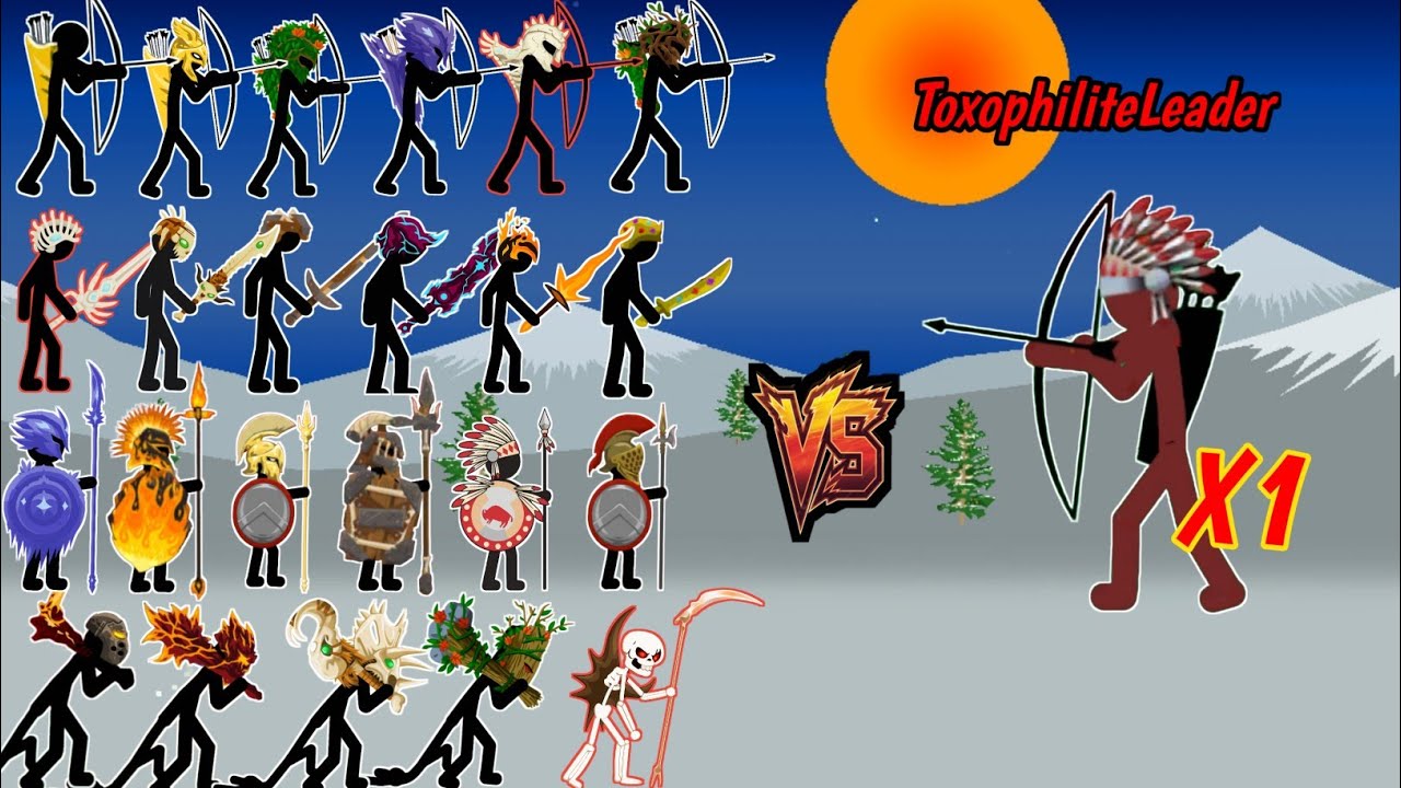 All Unit's black stickman 1vs1 Toxophilite leader !!