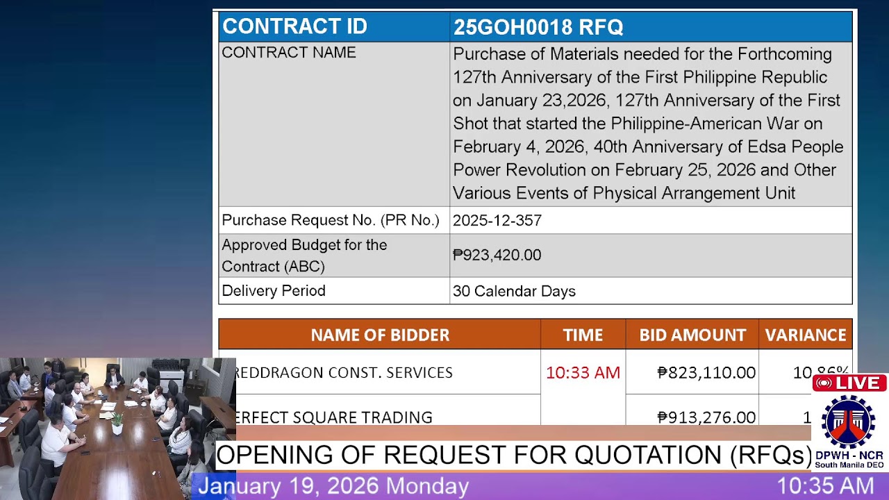 Procurement Livestream for DPWH South Manila DEO, January 26, 2025