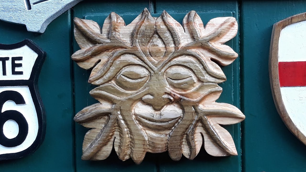 Carving out a green man..wood project