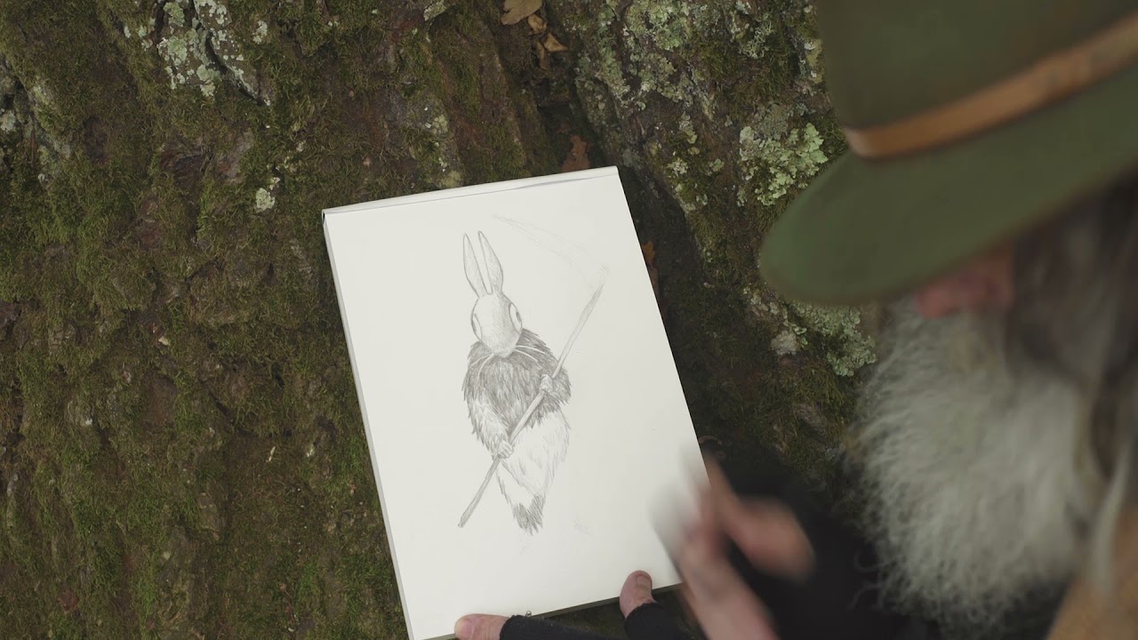 'Hare' Shaman in Pencil by a lake