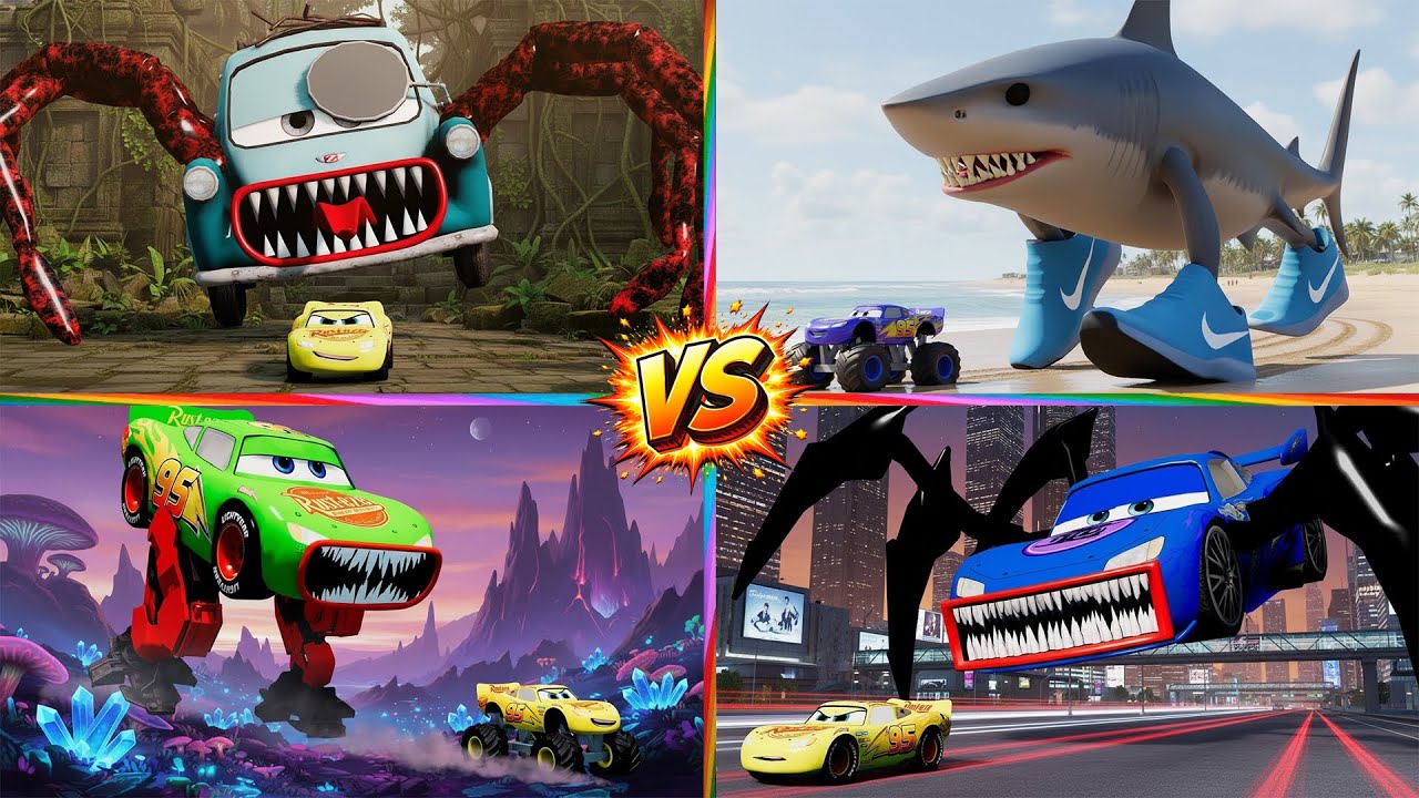 Epic Escape! 😱 Zoombie Pit! Shark Mqueen 🆚 Taxi Mcqueen 🆚 Mcqueen Eater 🆚 Lightning Mcqueen / Tiles