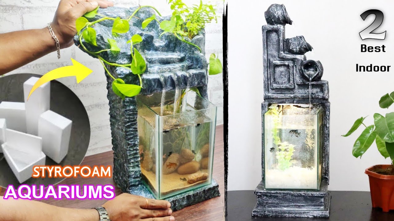 Awesome 2 Beautiful Indoor Tabletop Fish Aquarium With Water Fountain Using Styrofoam