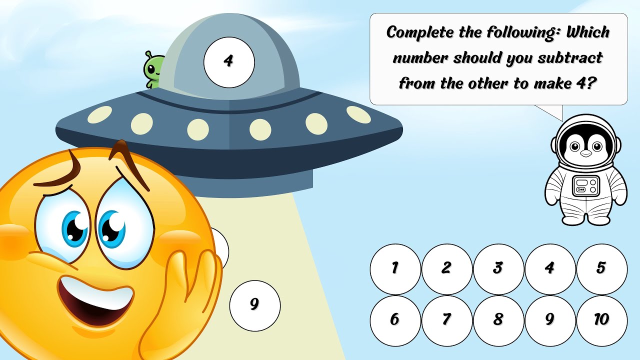 First Grade Math Quiz | Subtraction 1–10 | Complete the Following 👽 | Safe Place