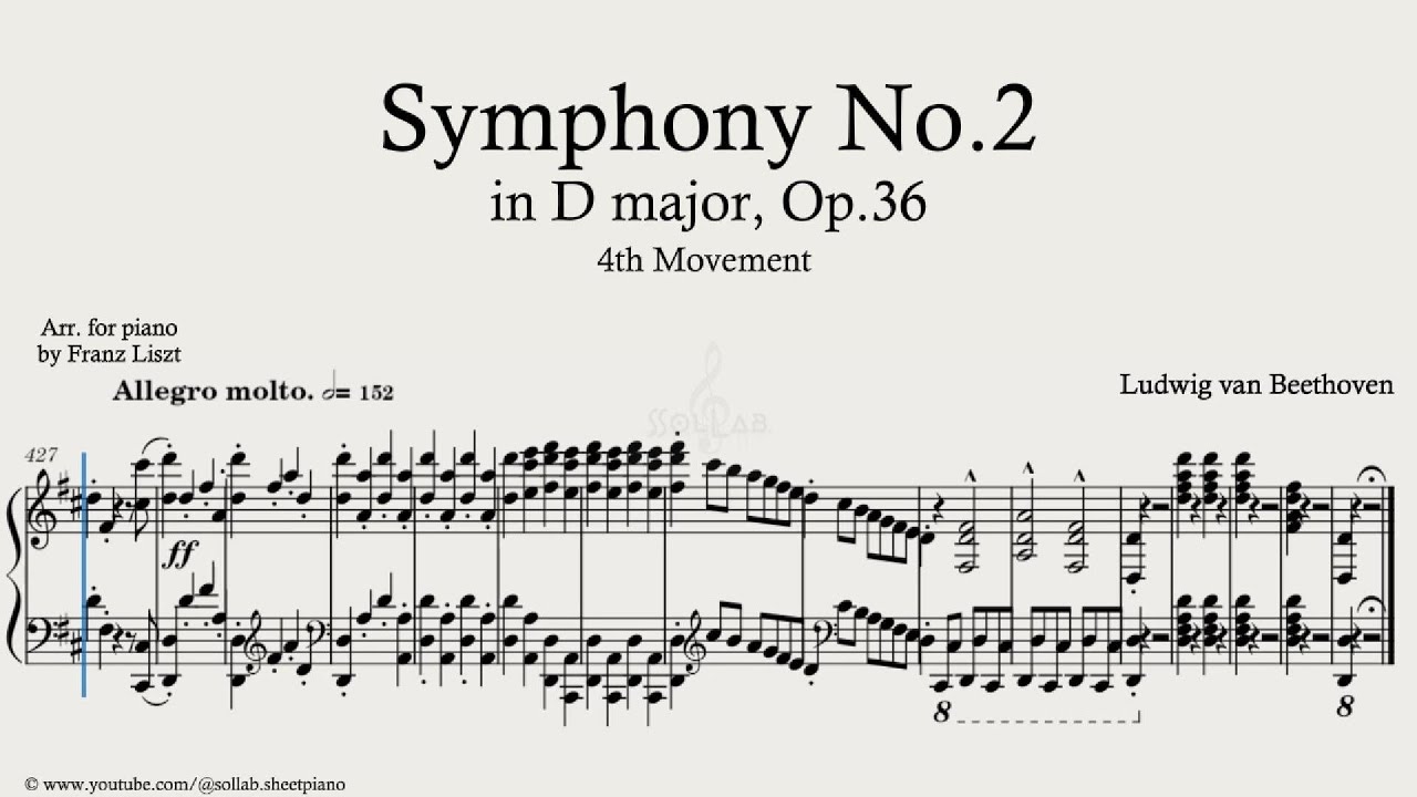 Beethoven – Symphony No.2 in D Major, Op.36 – IV. Allegro molto | Piano Solo Sheet Music + Tutorial