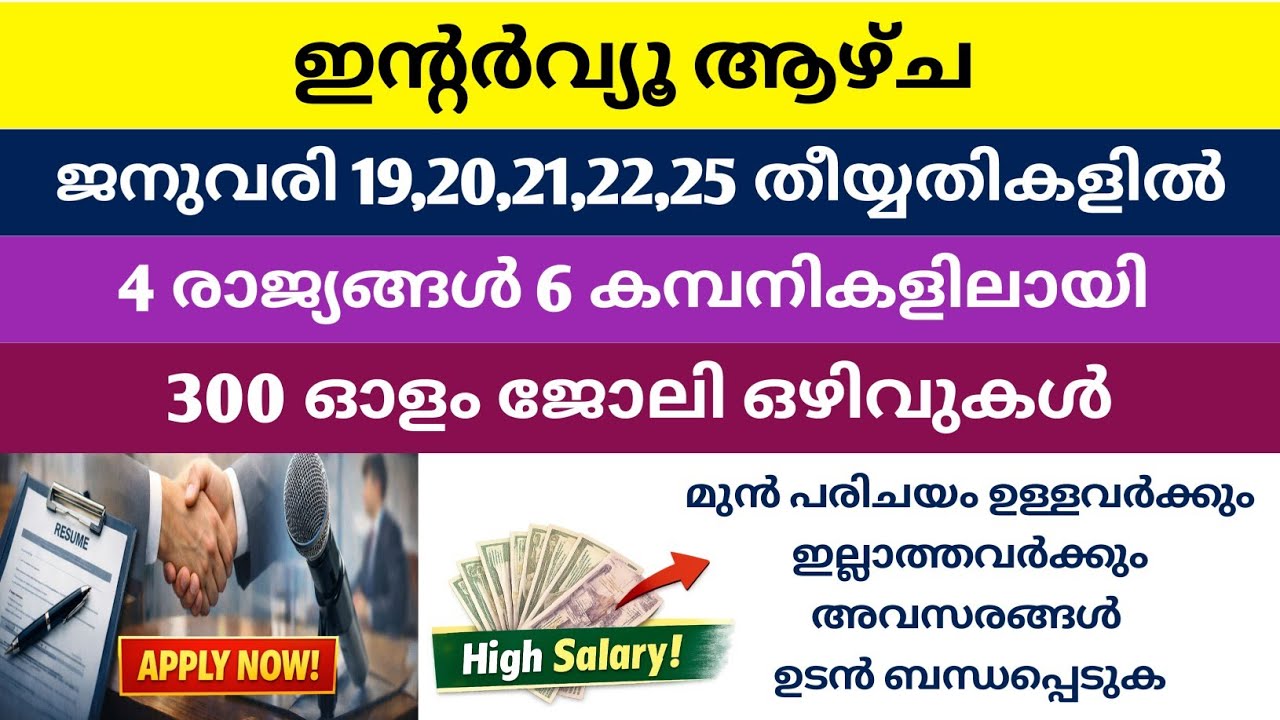ഈ ആഴ്ച ഇൻ്റർവ്യൂ ആഴ്ച | നാല് രാജ്യങ്ങളിലെ അഞ്ച് കമ്പനികളിലേക്ക് ജോലി ഒഴിവുകൾ | MY JOB by NOUFAL