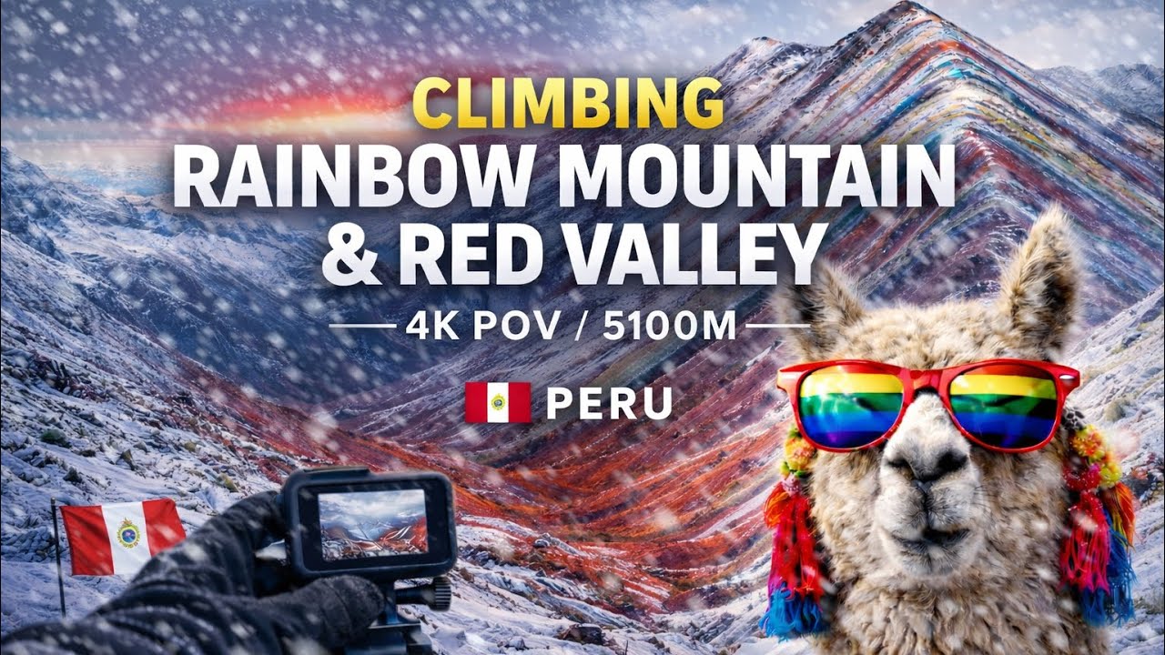 Climbing Rainbow Mountain in a Snowstorm ❄️ 5100m Red Valley Hike 🇵🇪 (4K POV Peru)