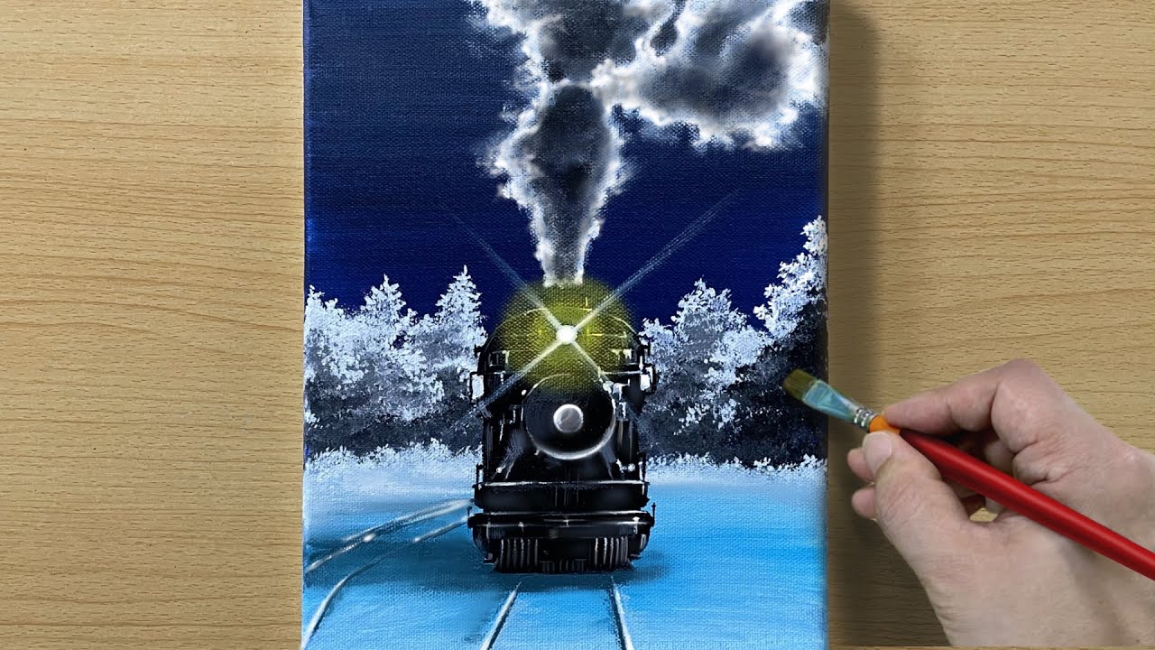 Snowy Train / Acrylic Painting for Beginners / STEP By STEP 