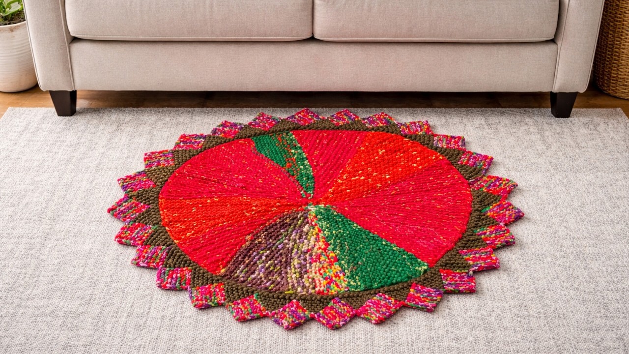 दो रंगों का झालर बनाना गोल Doormat के लिए   पुरानी साड़ी या दुपट्टे से बनाए   Doormat design