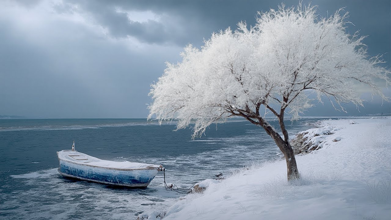 Sounds heard in a quiet and desolate winter seaside landscape