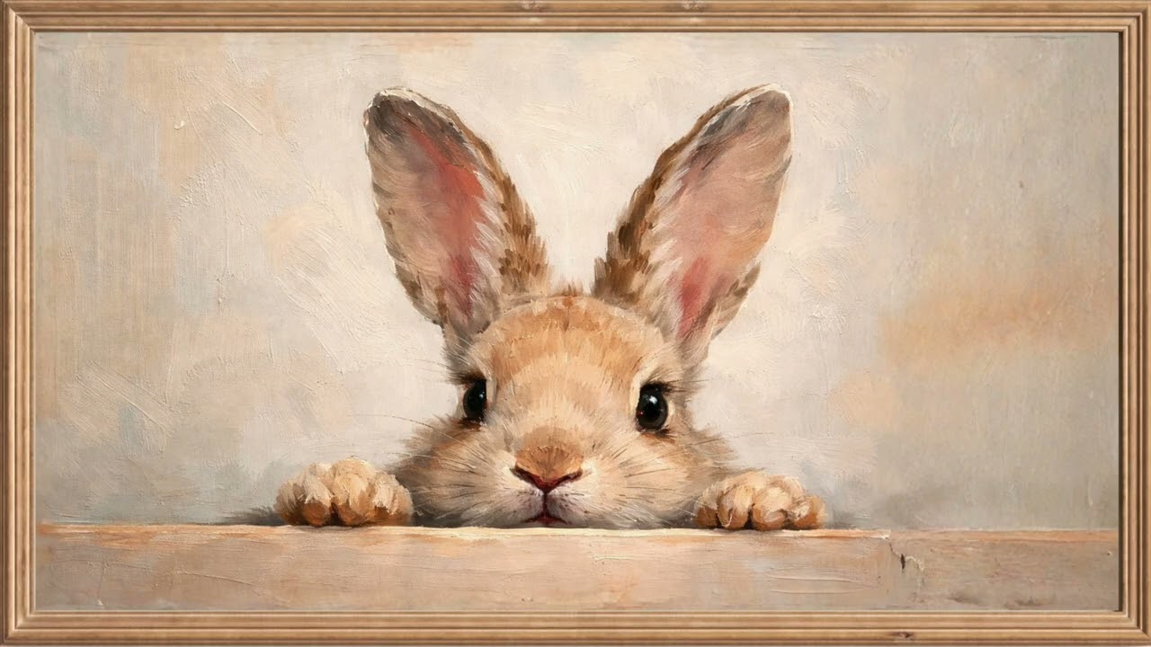 Easter Bunny Frame TV Art in 4K | Cute Spring Bunny Painting Screensaver ( Relaxing Classical Piano)