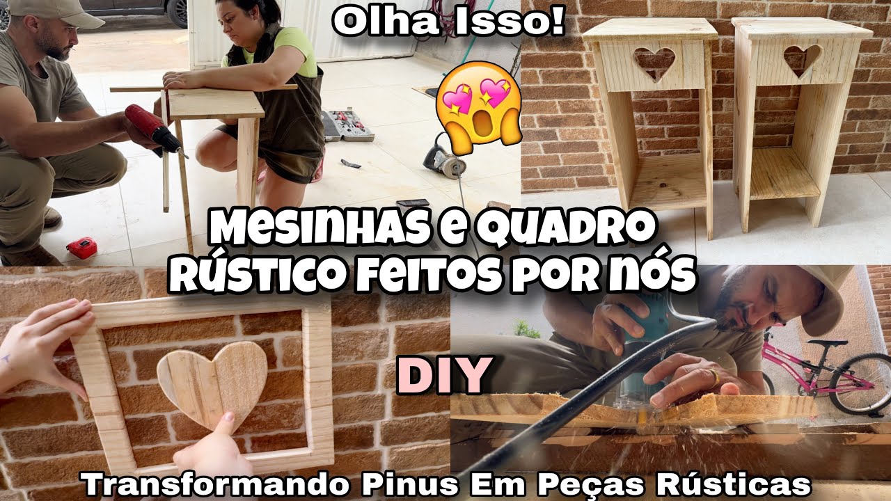 FIZEMOS NOSSAS MESINHA DE CABECEIRA E QUADRO RÚSTICO COM PINUS E MOSTRAMOS PASSO A PASSO😍DECORAÇÃO