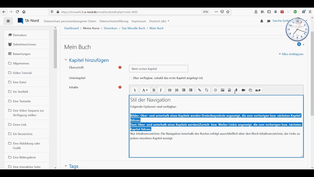 Ein Moodle Buch einrichten
