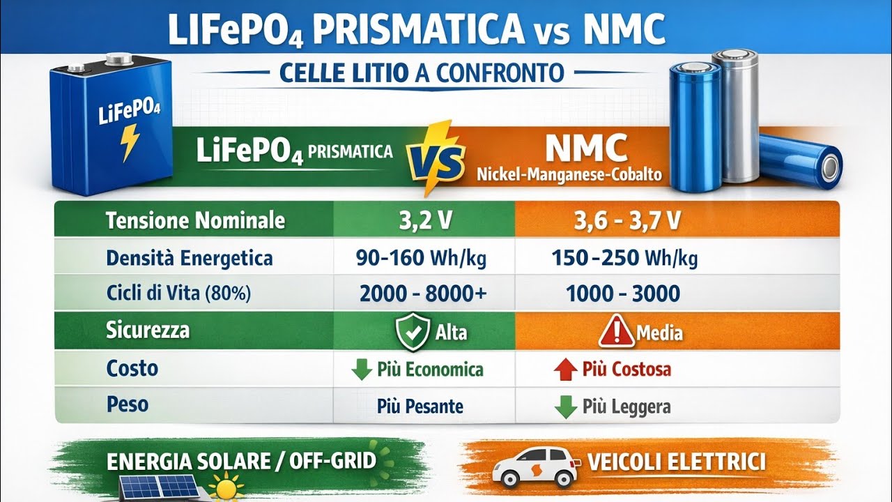 Celle LiFePO4 e NMC differenze